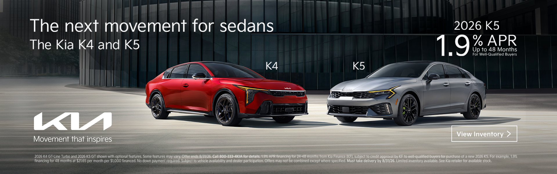 Kia K4 K5 1.9% APR
